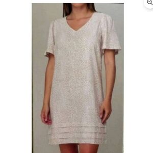 Nicole Miller Original Linen Blend V Neck Midi Dress Large